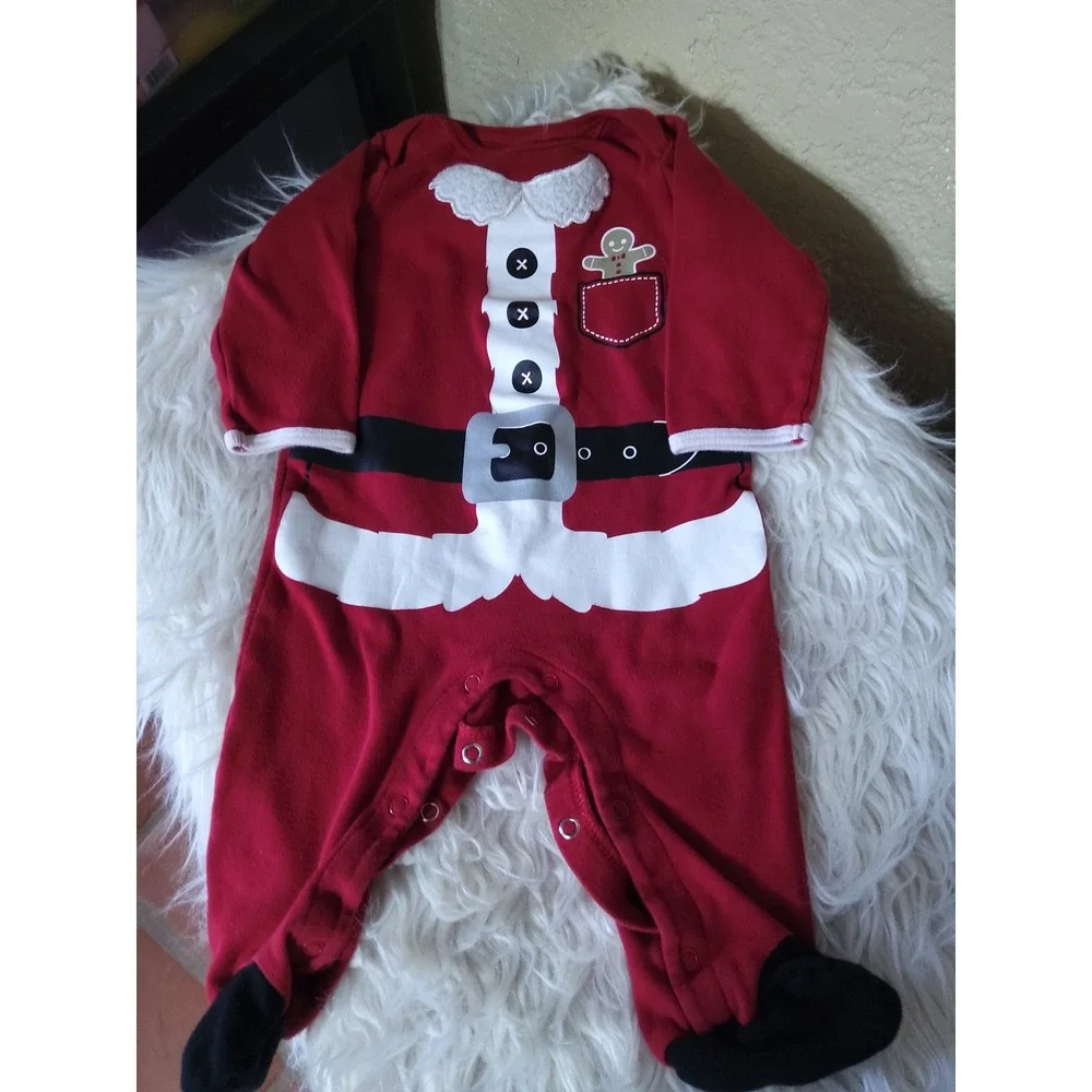 Holiday Time Baby Santa and Elf Footed Sleepers 2 Pack Red Green 6-9M